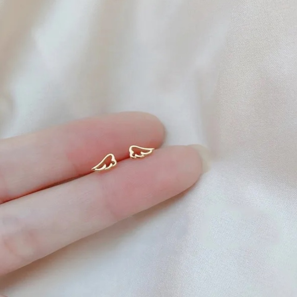 14k OR 925 Sterling Silver Teeny Tiny Gaurdian Angel Wings Micro Stud Ea… - Picture 3 of 11